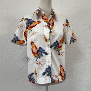 Corey Lynn Calter 100% Cotton Rooster Print Cropped Button Down